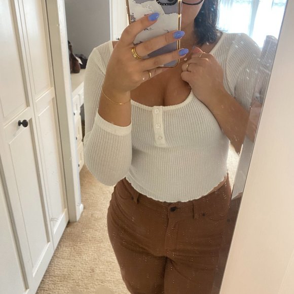 White Cropped Long Sleeve Top - Picture 1 of 5